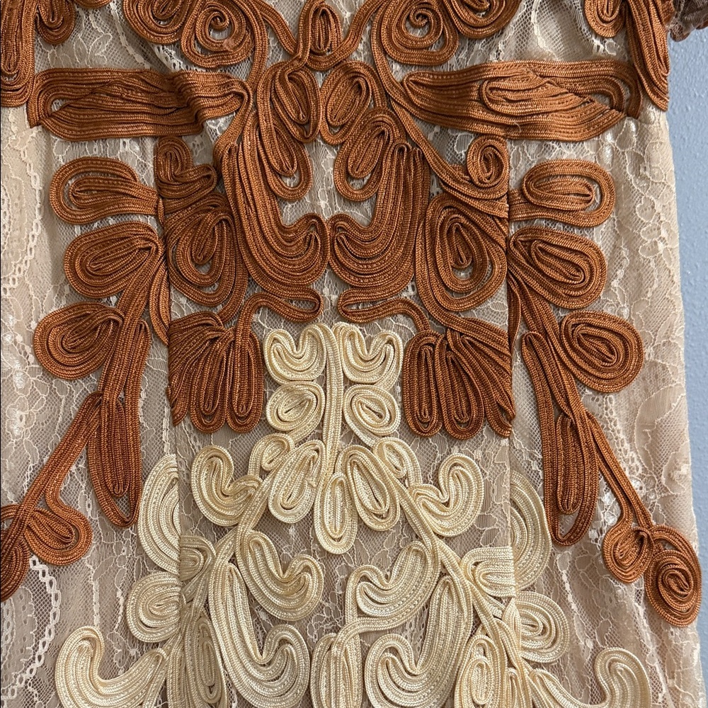 JS Collections Orange and Cream Midi Dress - Picture 3 of 5
